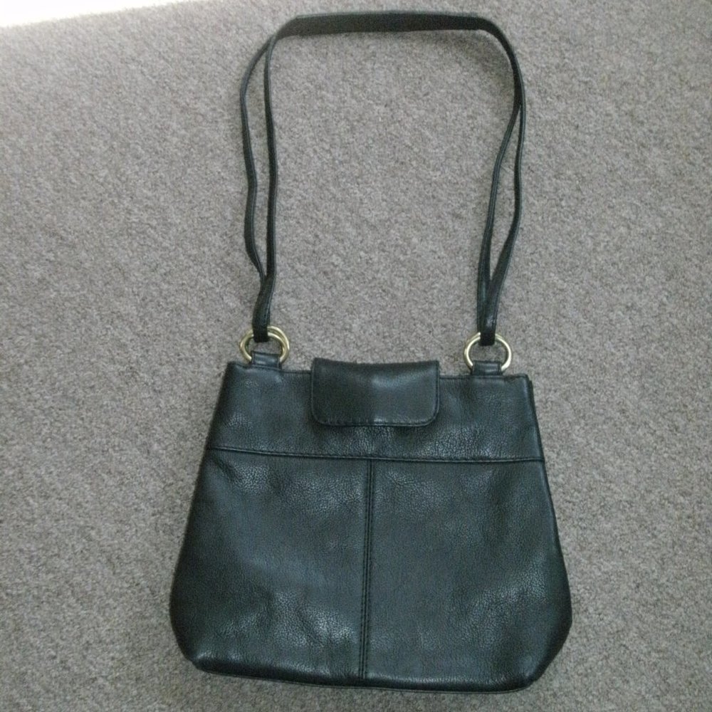 Stone Mountain Black Leather Purse Shoulder Bag Handbag Double Strap  12x10